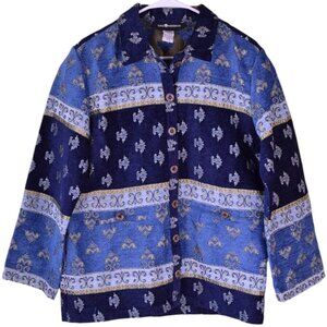VINTAGE Sag Harbor Blue & Gold Tapestry Oversized Jacket Grandmacore - Size 10